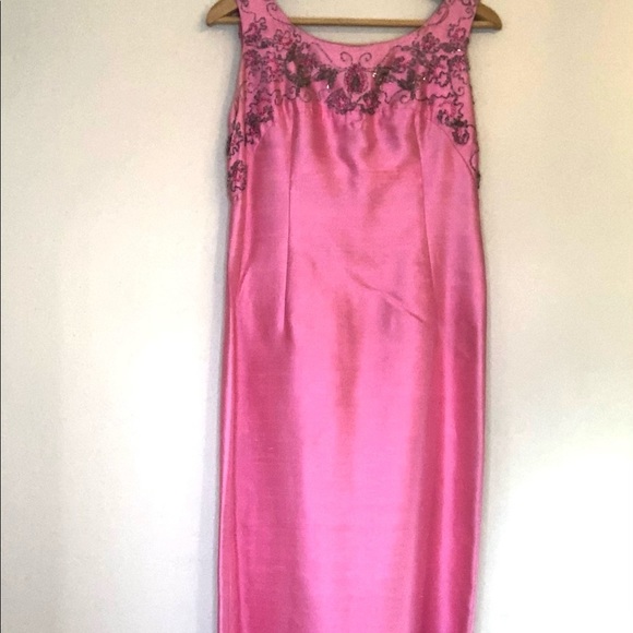 Hand-Made Dresses & Skirts - Vintage Hand-Made Beaded Evening Gown. Pink Silver